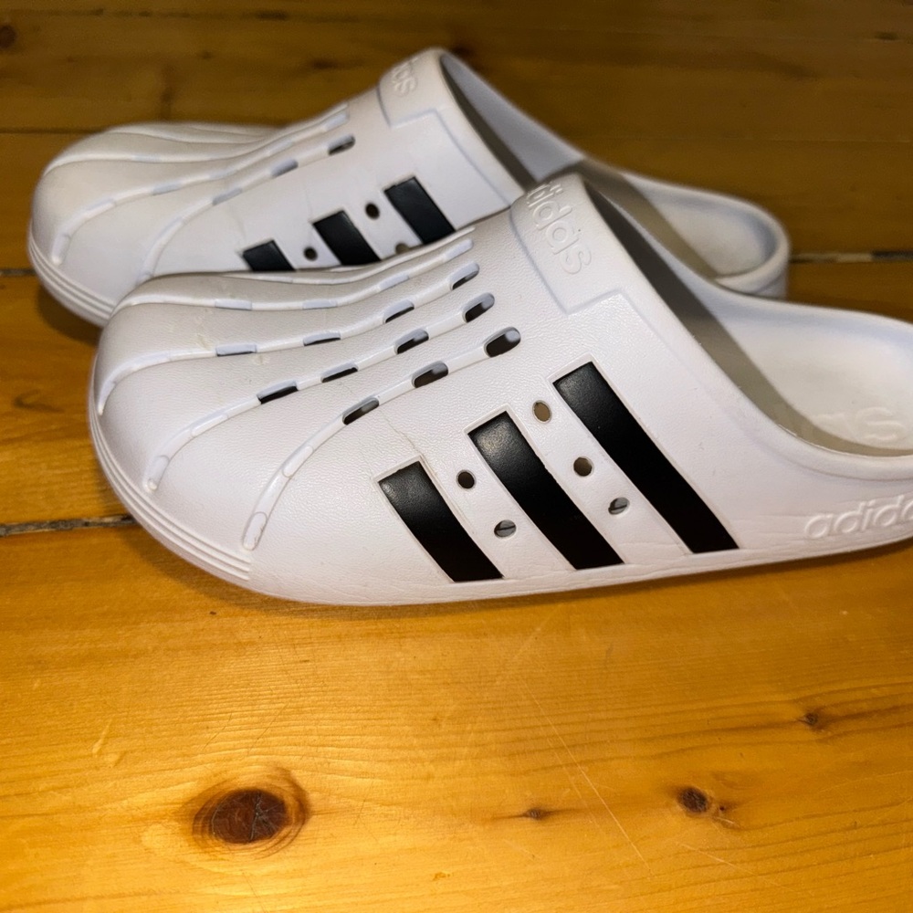 Adidas White and Black Clogs size 10-11